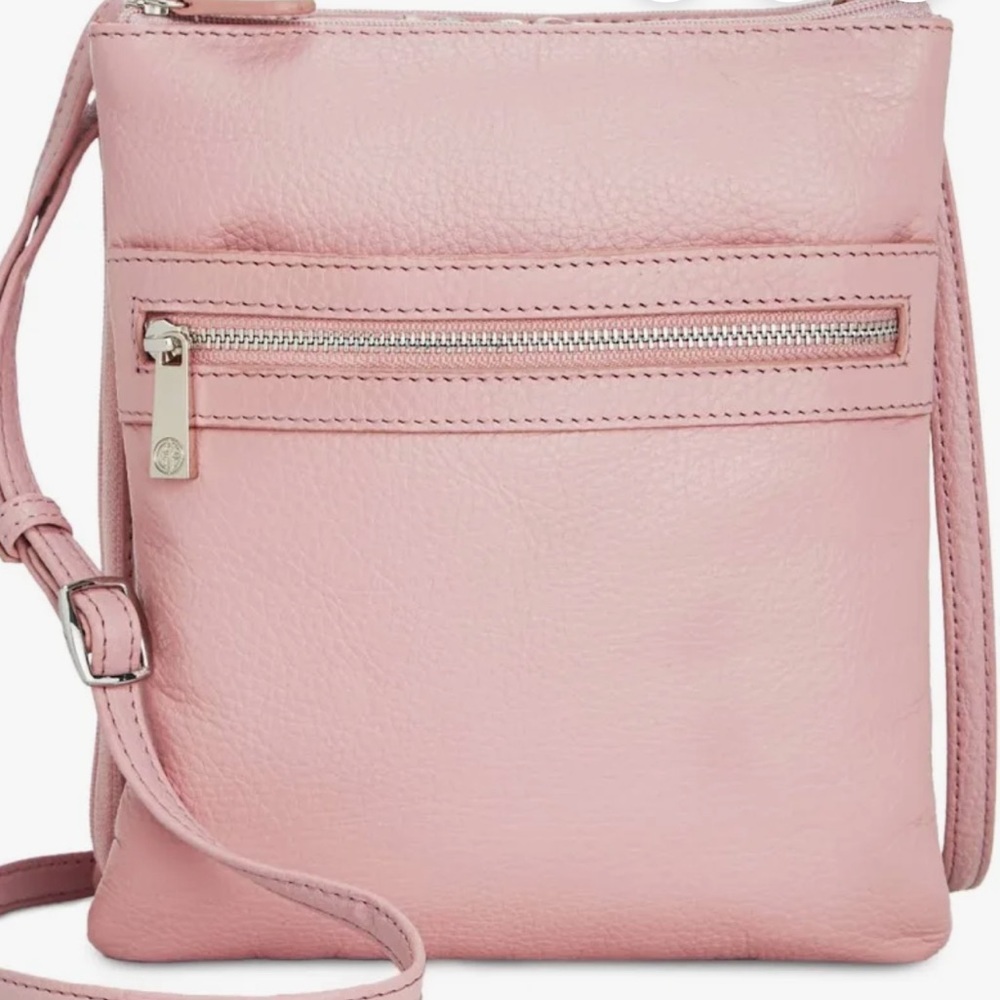 NEW Women's Gianni Bernini Pink Rose Triple Zip Dasher Leather Crossbody